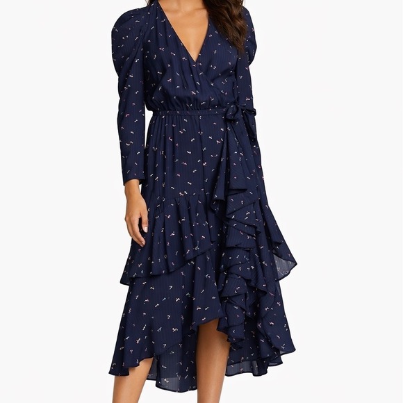 Joie Miraly Dragonfly Print Wrap Midi Dress Navy Blue Medium - Picture 10 of 10
